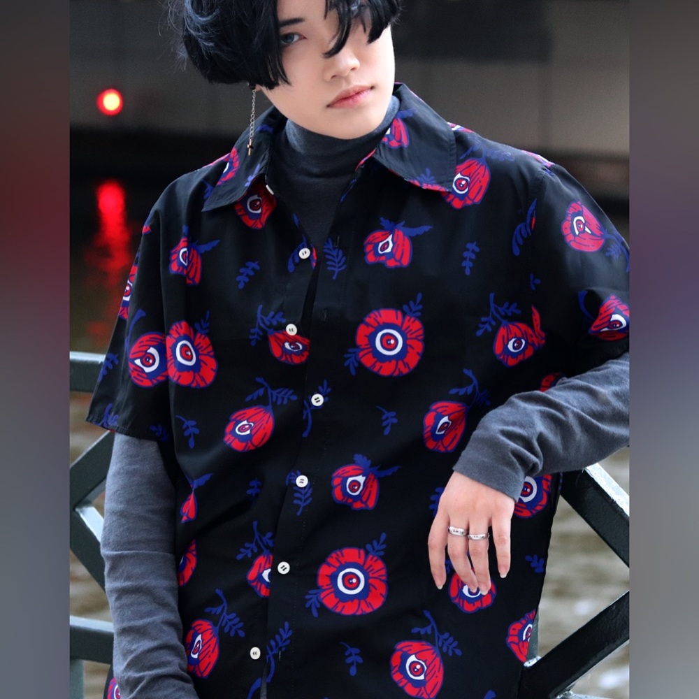 KINWAMONSTER Retired ‘Poppies’ Print Button Up Unisex Shirt